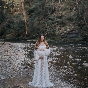 White Lace Maternity Gown for Photoshoot